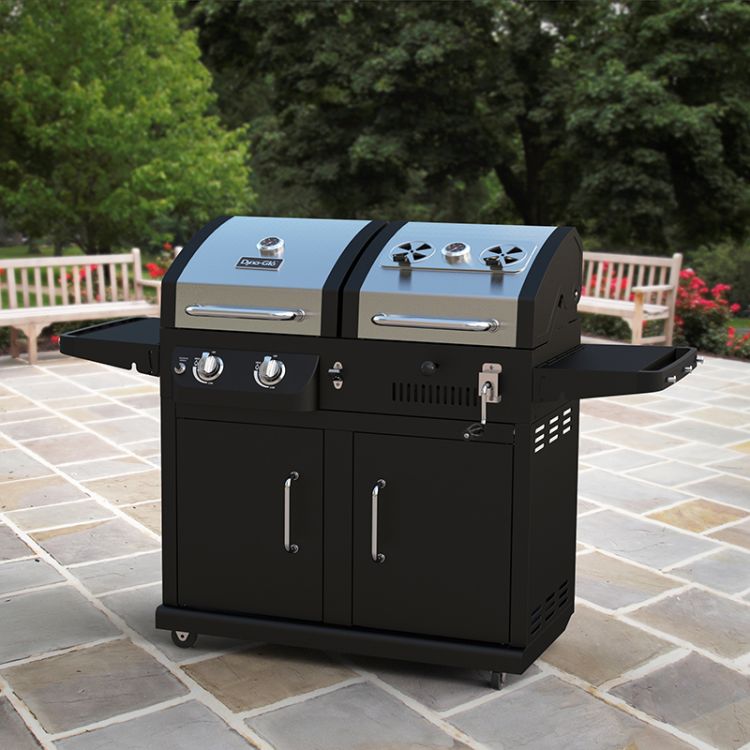 Lifestyle shot of Dyna-Glo Dual Fuel Grill - DGB730SNB-D-KIT